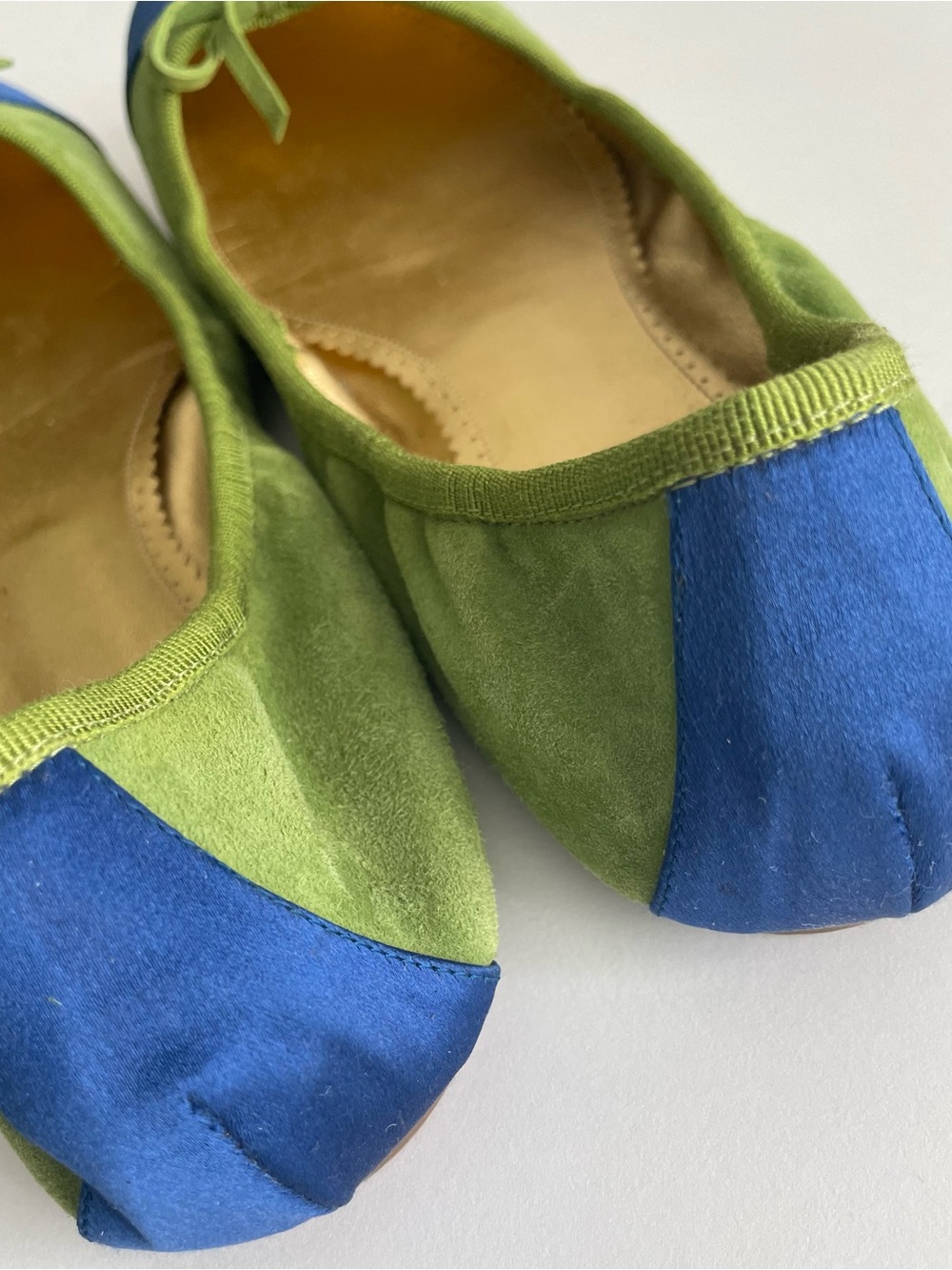 J. Crew Green Suede Ballet Flats with Blue Cap - Picture 5 of 7